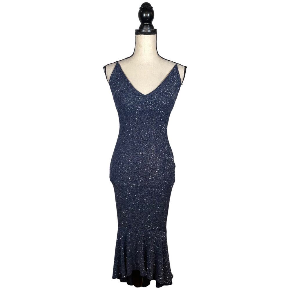 BouBou Blue Glitter Shimmer Ruffle Hem Midi Dress     Size: S